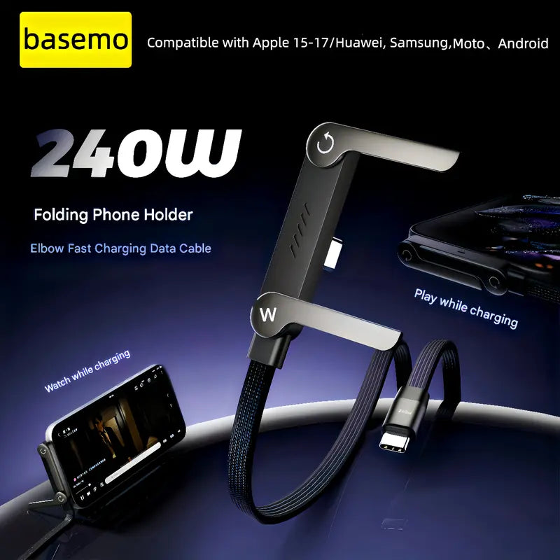 240W Braided Fast Charge Cable With Built-in Phone Stand